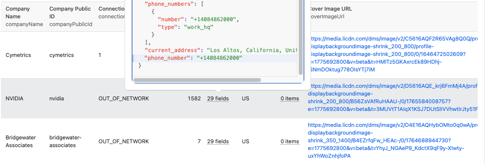 Scraper JSON output with phone numbers and addresses