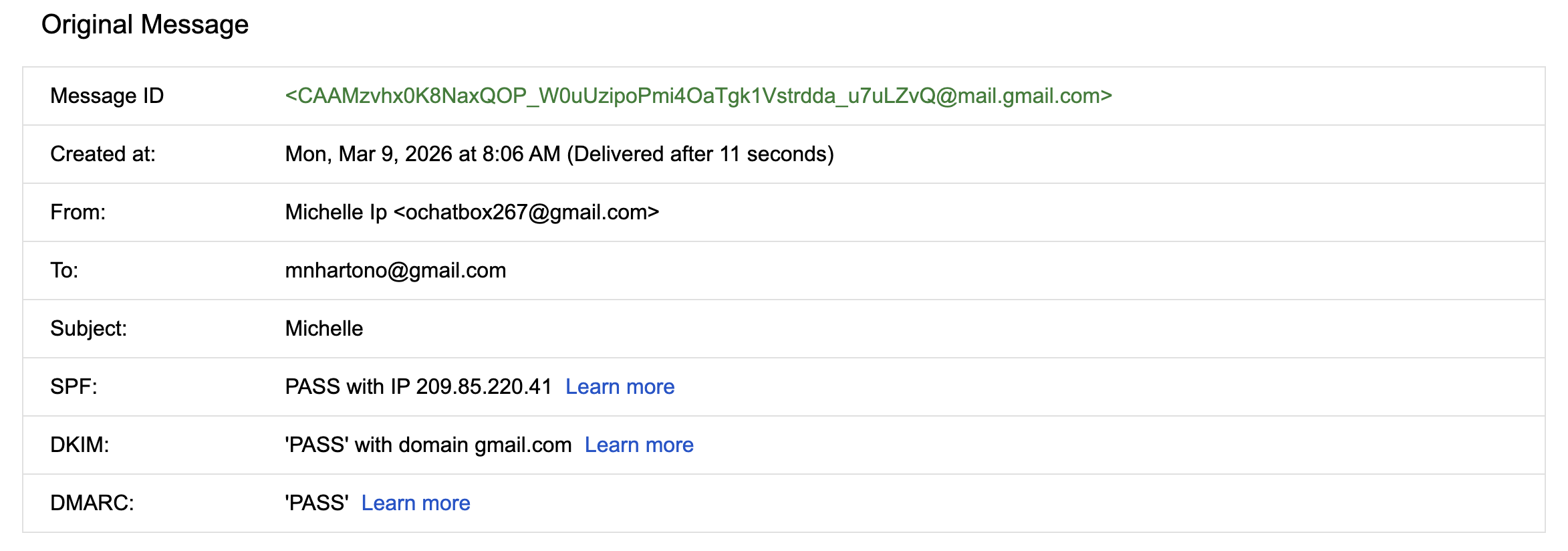 SPF, DKIM, and DMARC all passed